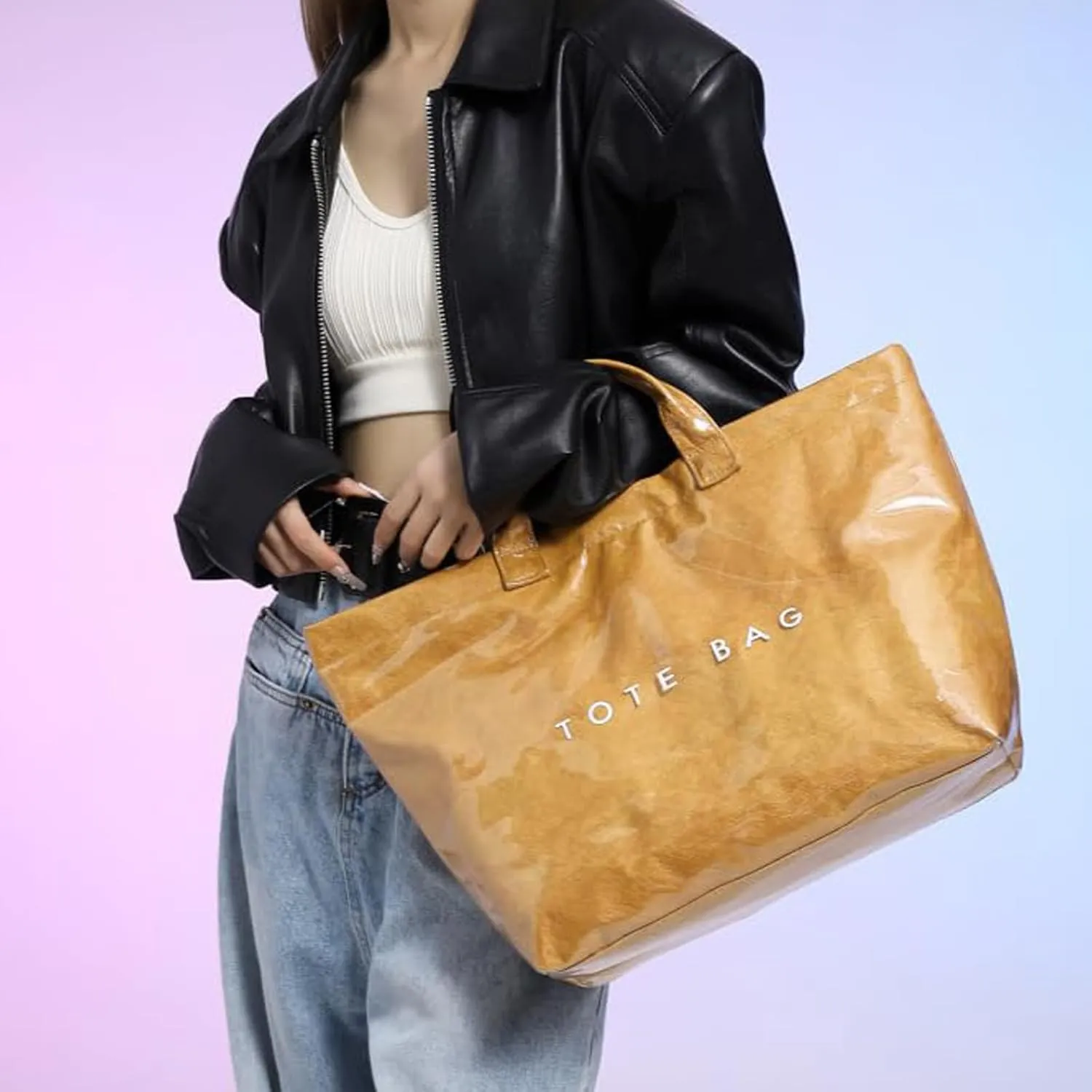 Stellaya Womens Letters Print Tote Bag, New Women's PVC Kraft Paper Tote Bag