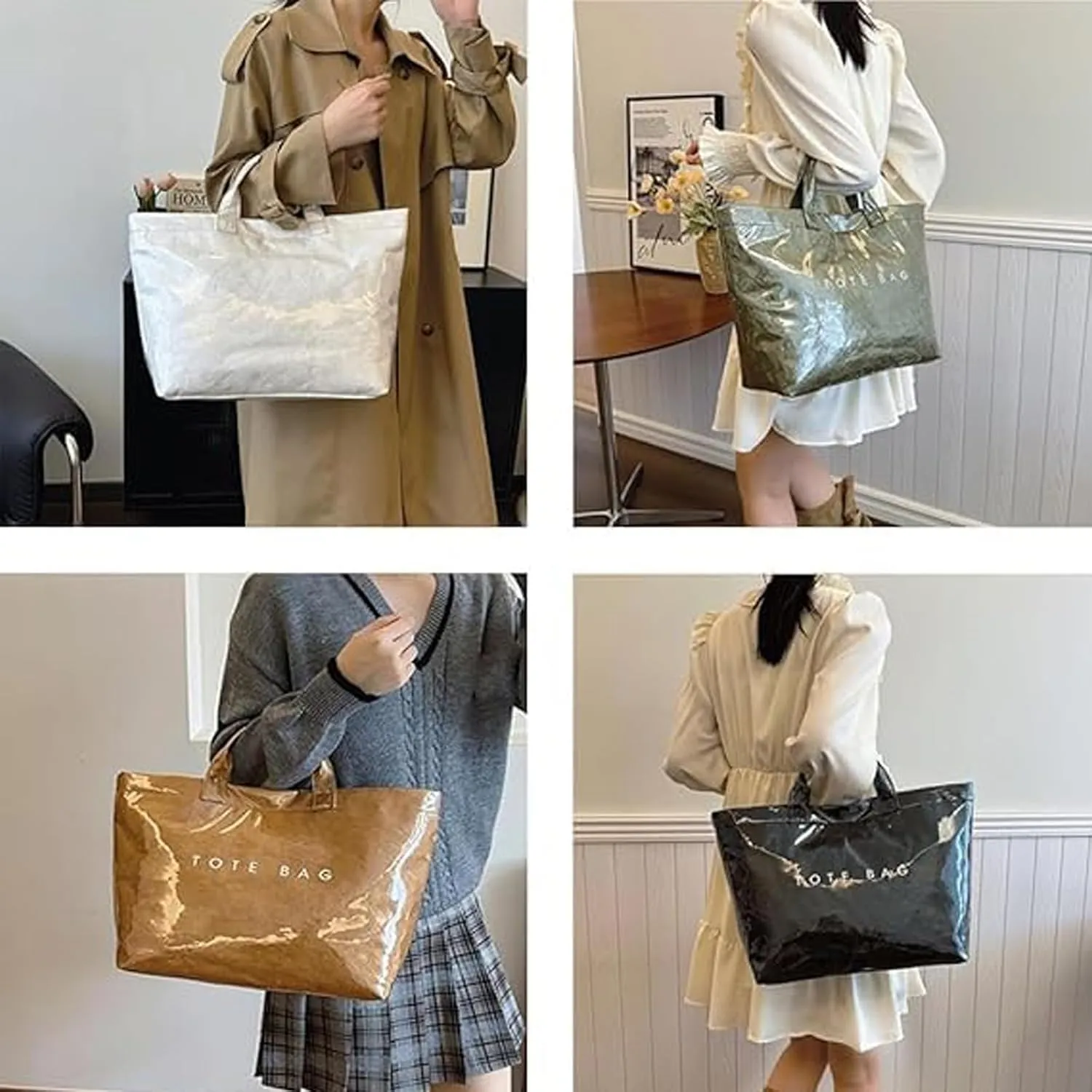 Stellaya Womens Letters Print Tote Bag, New Women's PVC Kraft Paper Tote Bag