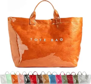 Stellaya Womens Letters Print Tote Bag, Stellaya Fashion Retro Tote Bag, PVC Waterproof Kraft Paper Handbags