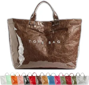 Stellaya Womens Letters Print Tote Bag, Stellaya Fashion Retro Tote Bag, PVC Waterproof Kraft Paper Handbags