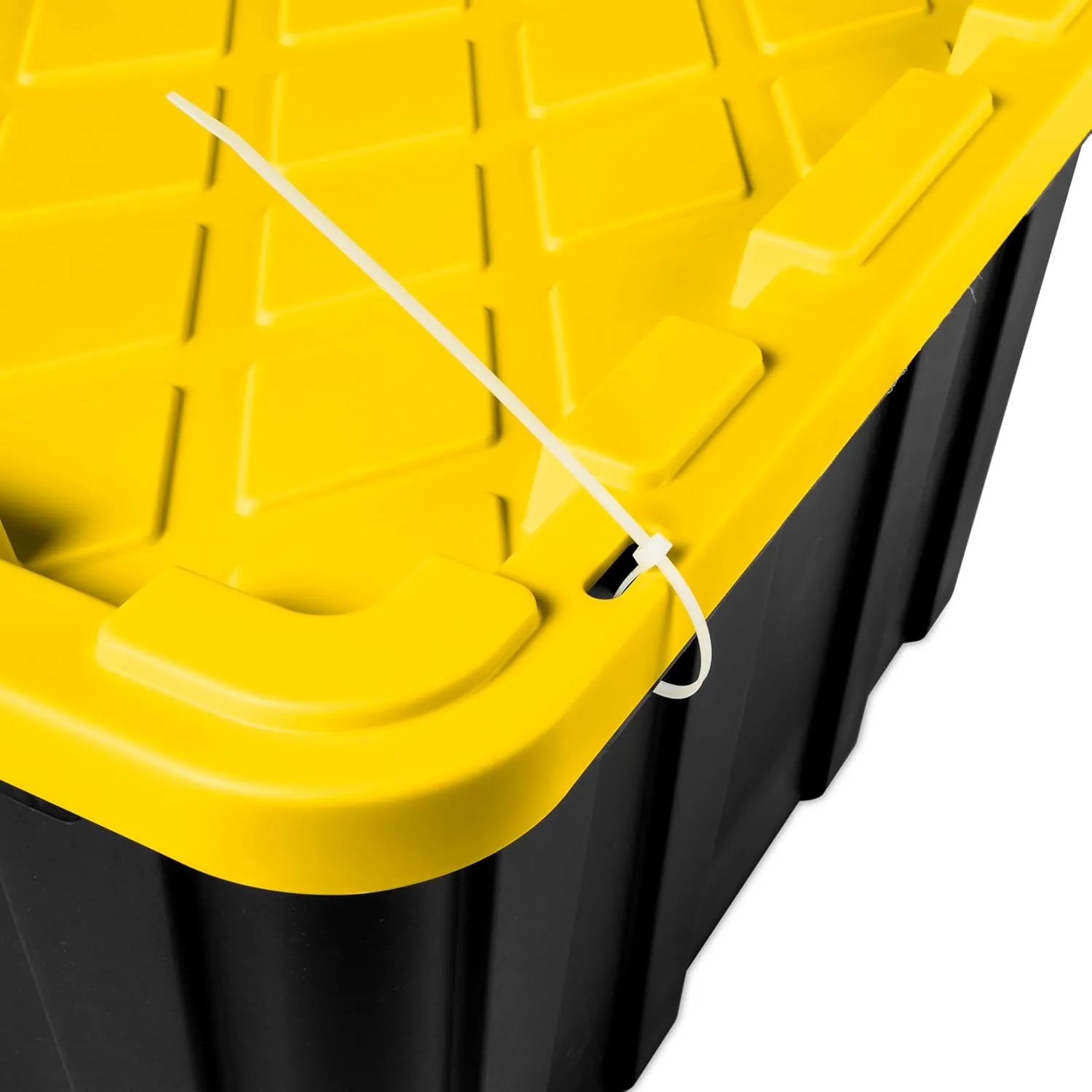 Sterilite 38 Gal Industrial Tote, Stackable Storage Bin with Snap-Fit Lid for Garage, Basement & Attic Storage, Black Base and Yellow Lily Lid, 4-Pack