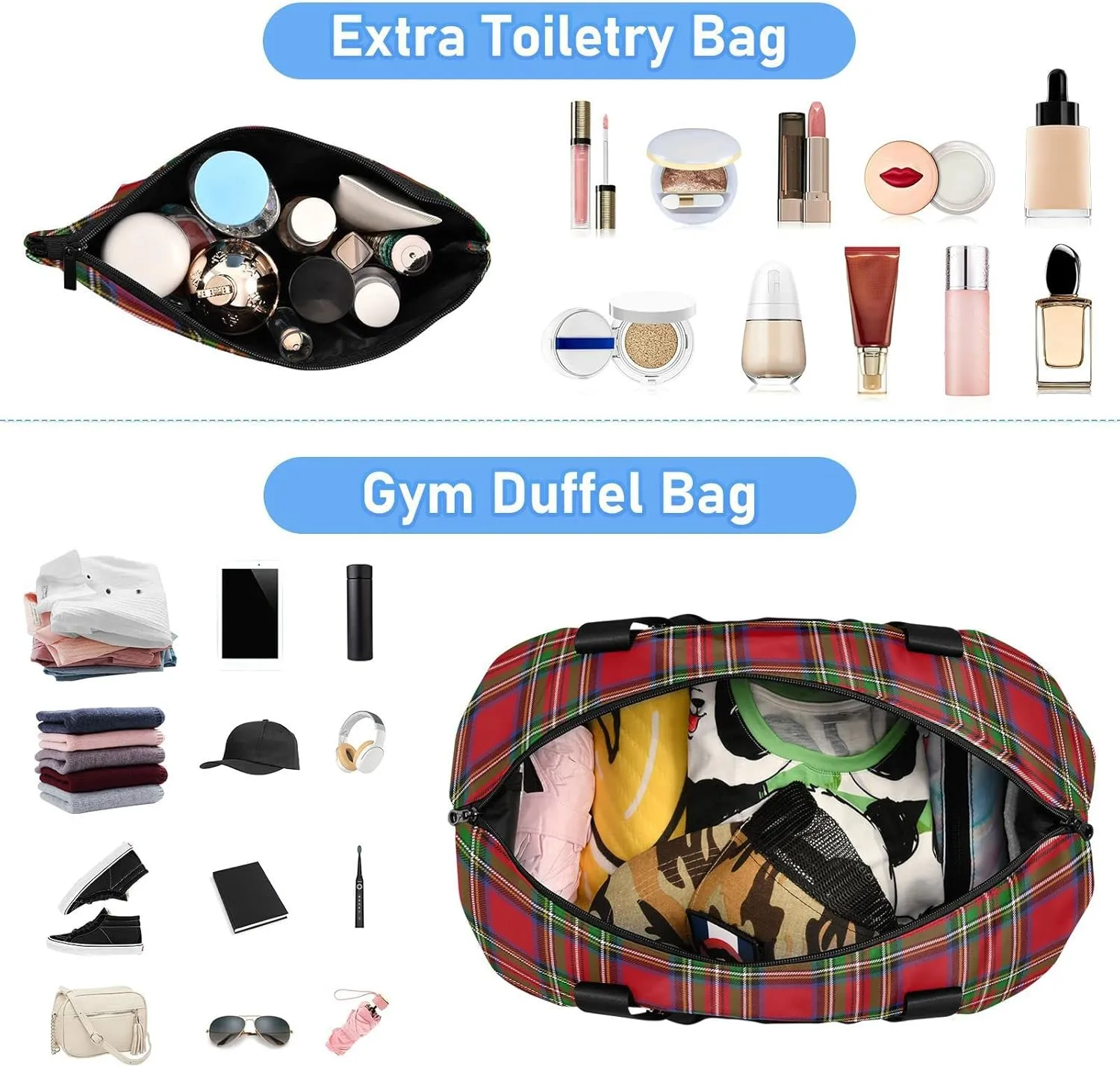 Stewart Tartan Plaid Red Gym Bag for Women Men Travel Duffel Bag with Shoe Compartment Carry On Weekender Overnight Bags for Hospital Gym Travel