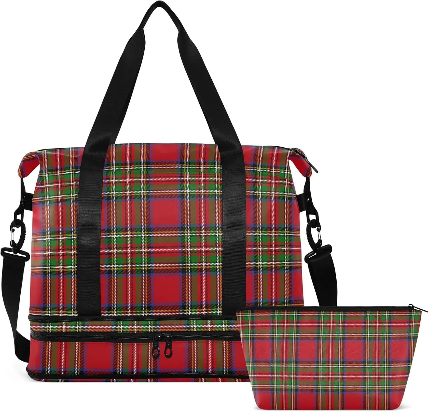 Stewart Tartan Plaid Red Gym Bag for Women Men Travel Duffel Bag with Shoe Compartment Carry On Weekender Overnight Bags for Hospital Gym Travel