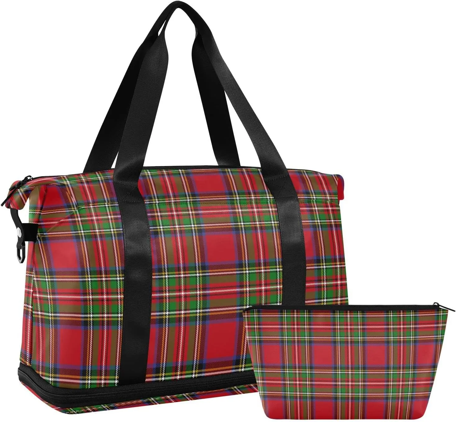 Stewart Tartan Plaid Red Gym Bag for Women Men Travel Duffel Bag with Shoe Compartment Carry On Weekender Overnight Bags for Hospital Gym Travel
