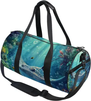Stingray Fish in The Underwater World Gym Duffle Bag for Women Men Sports Fitness Bag for Travel Workout Gymnastics Dance Ballet