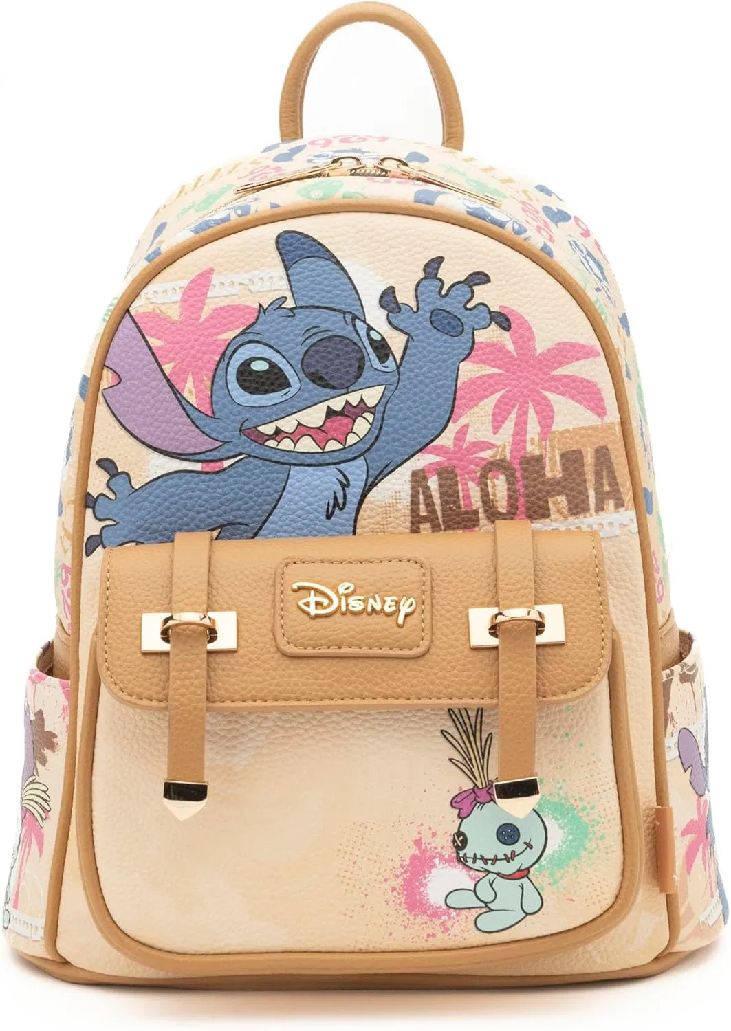 Stitch 11"" Vegan Leather Fashion Mini Backpack, Brown