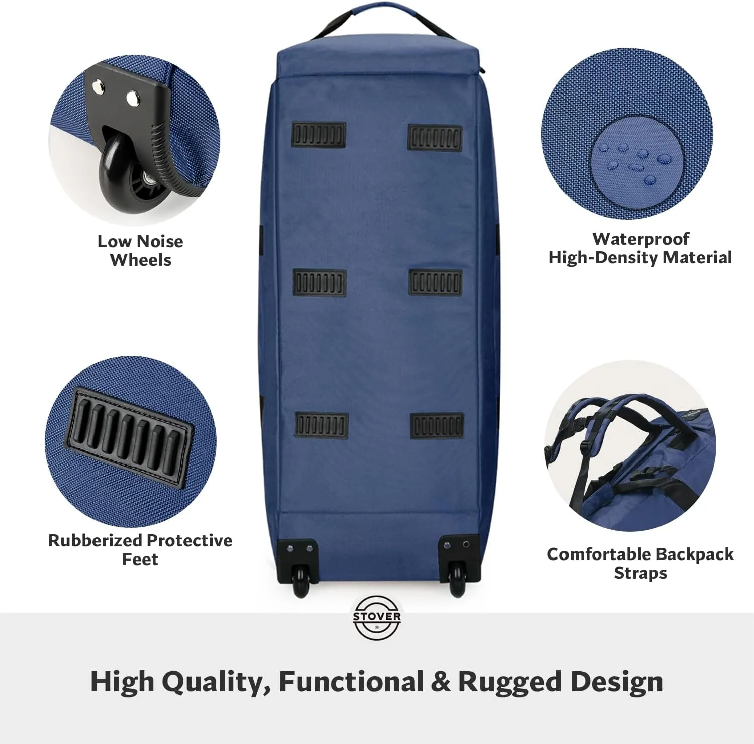 STOVER 80L Rolling Duffel Bag with Wheels, Large 31 Inch Durable Travel Duffle   Toiletry Bag, Heavy Duty, Packable, Foldable w/Shoulder Straps- Use as Luggage or Backpack, Men/Women (Blue)