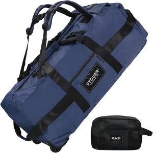 STOVER 80L Rolling Duffel Bag with Wheels, Large 31 Inch Durable Travel Duffle   Toiletry Bag, Heavy Duty, Packable, Foldable w/Shoulder Straps- Use as Luggage or Backpack, Men/Women (Blue)