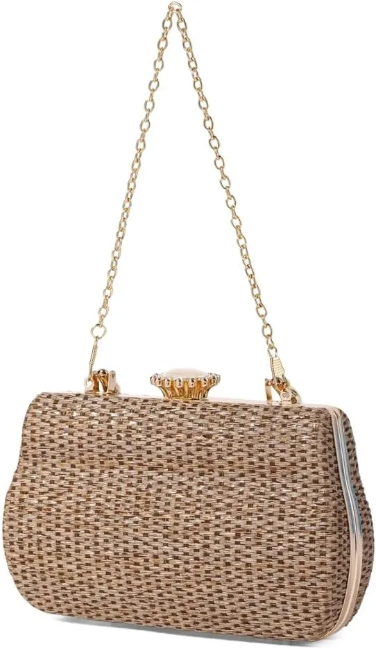 Straw Clutch Purses for Women Elegant Evening Bag Top Handle Bag Woven Straw Tote Vacation Handbags Formal Purse for Party