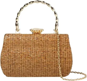 Straw Clutch Purses for Women Elegant Evening Bag Top Handle Bag Woven Straw Tote Vacation Handbags Formal Purse for Party