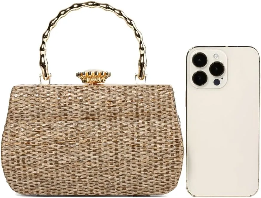 Straw Clutch Purses for Women Elegant Evening Bag Top Handle Bag Woven Straw Tote Vacation Handbags Formal Purse for Party