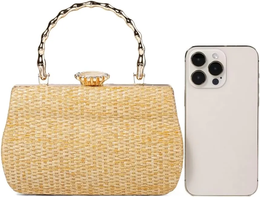 Straw Clutch Purses for Women Elegant Evening Bag Top Handle Bag Woven Straw Tote Vacation Handbags Formal Purse for Party