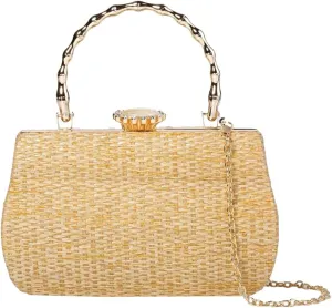 Straw Clutch Purses for Women Elegant Evening Bag Top Handle Bag Woven Straw Tote Vacation Handbags Formal Purse for Party
