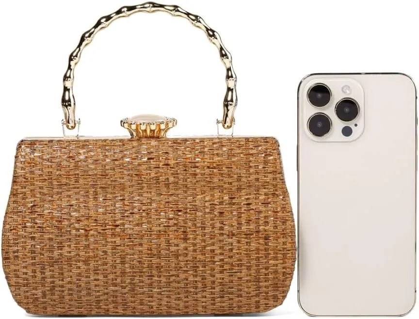 Straw Clutch Purses for Women Elegant Evening Bag Top Handle Bag Woven Straw Tote Vacation Handbags Formal Purse for Party
