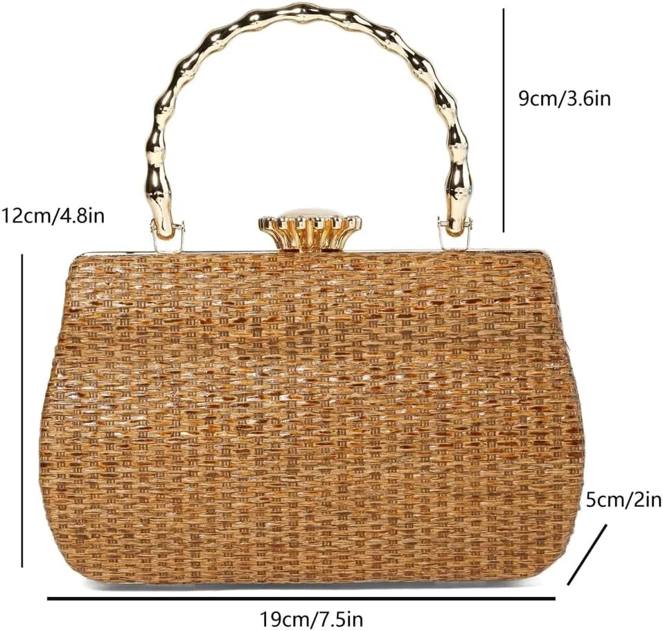 Straw Clutch Purses for Women Elegant Evening Bag Top Handle Bag Woven Straw Tote Vacation Handbags Formal Purse for Party