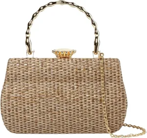 Straw Clutch Purses for Women Elegant Evening Bag Top Handle Bag Woven Straw Tote Vacation Handbags Formal Purse for Party