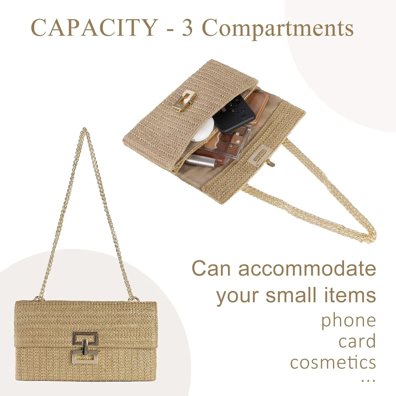 Straw Clutch Purses Women Summer Beach Handbags Boho Woven Envelope Wallet Fold Over Chain Crossbody Shoulder Bag Evening Bag