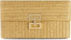 Straw Clutch Purses Women Summer Beach Handbags Boho Woven Envelope Wallet Fold Over Chain Crossbody Shoulder Bag Evening Bag