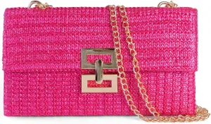 Straw Clutch Purses Women Summer Beach Handbags Boho Woven Envelope Wallet Fold Over Chain Crossbody Shoulder Bag Evening Bag