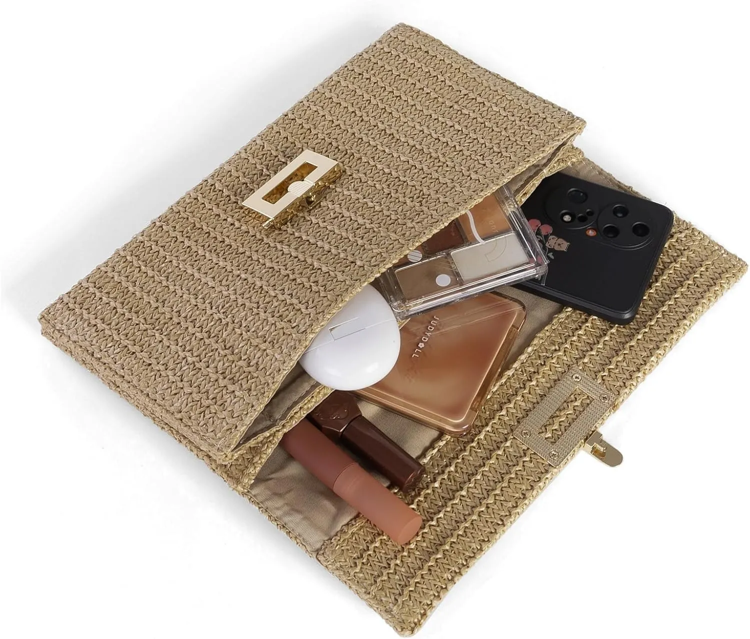 Straw Clutch Purses Women Summer Beach Handbags Boho Woven Envelope Wallet Fold Over Chain Crossbody Shoulder Bag Evening Bag