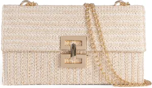Straw Clutch Purses Women Summer Beach Handbags Boho Woven Envelope Wallet Fold Over Chain Crossbody Shoulder Bag Evening Bag