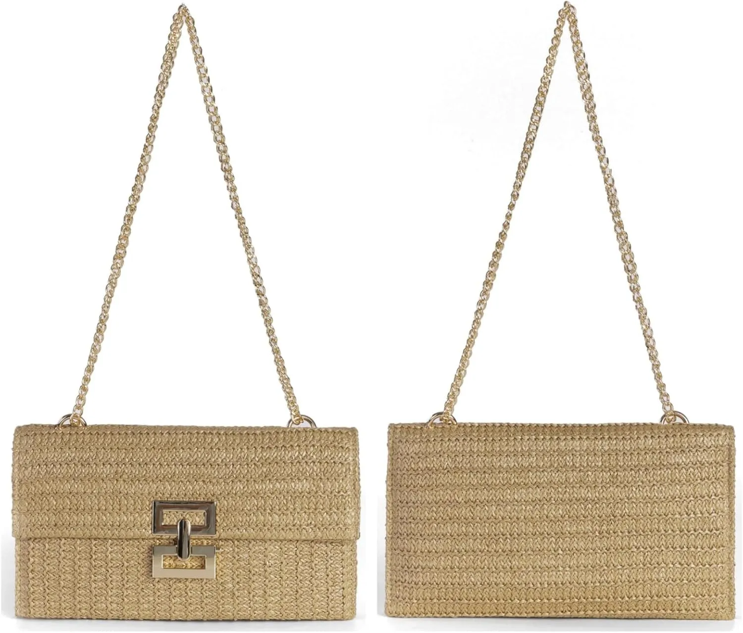 Straw Clutch Purses Women Summer Beach Handbags Boho Woven Envelope Wallet Fold Over Chain Crossbody Shoulder Bag Evening Bag