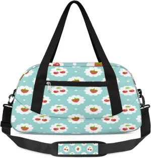 Strawberry Cherries Duffel Bag for Women Men Travel Bag Small Gym Bag Waterproof Workout Overnight Tote Bag for Sport Dance Weekend Yoga