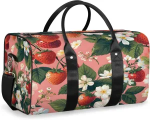 Strawberry Flower Travel Duffle Bag, Sports Gym Bags for Women Men, Carry On Weekender Overnight Workout Airplane Trips Bag