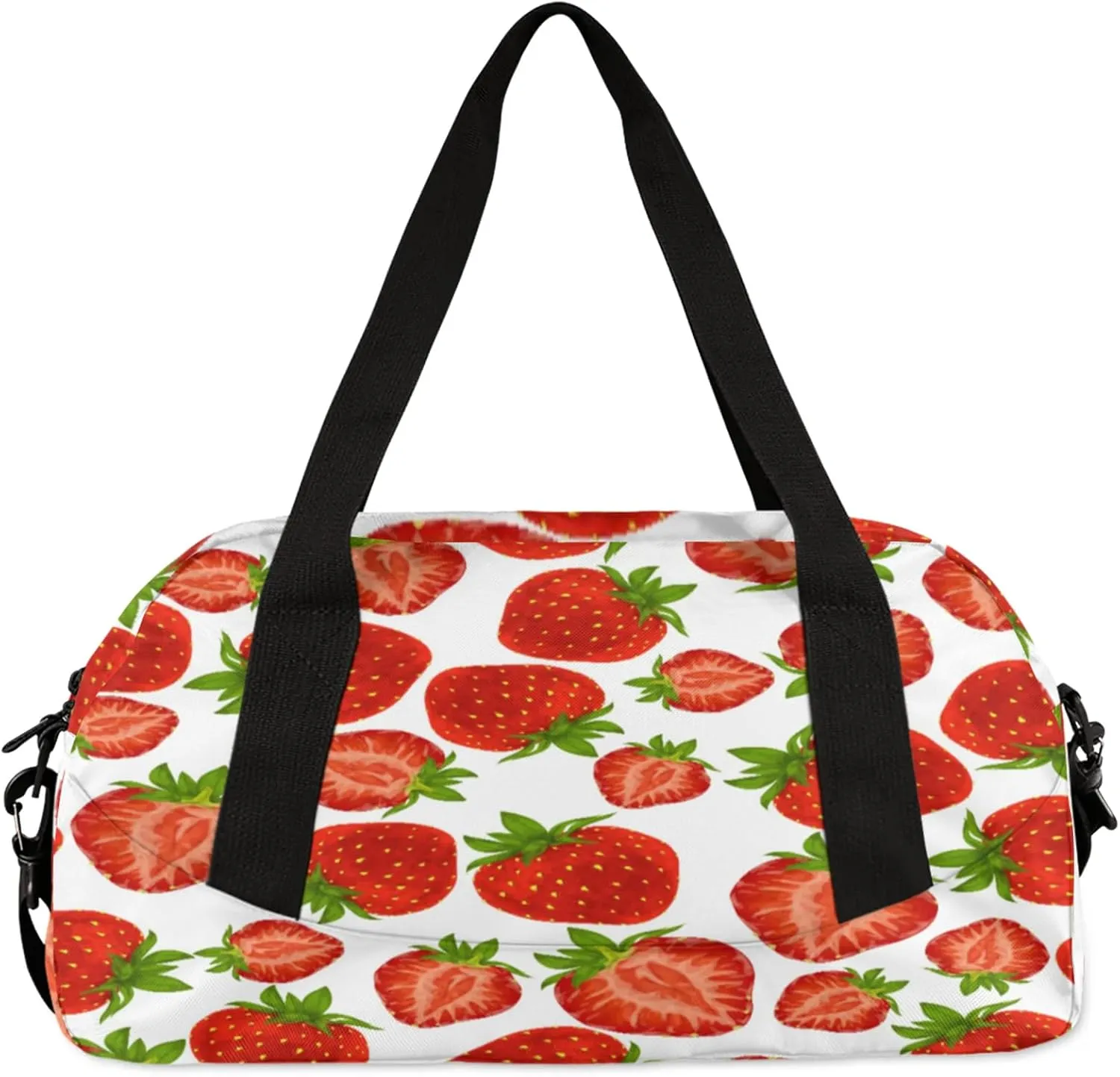 Strawberry Pattern Kids Duffel Bag Lightweight Waterproof Sports Gym Bag with Front Zipper Pocket Foldable Weekender Overnight Bag for School Practice Gymnastic Ballet