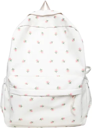 Student Backpack Fashionable New Pattern Fresh Flower Pattern Practical Large Capacity Conceal Carry (White, One Size)