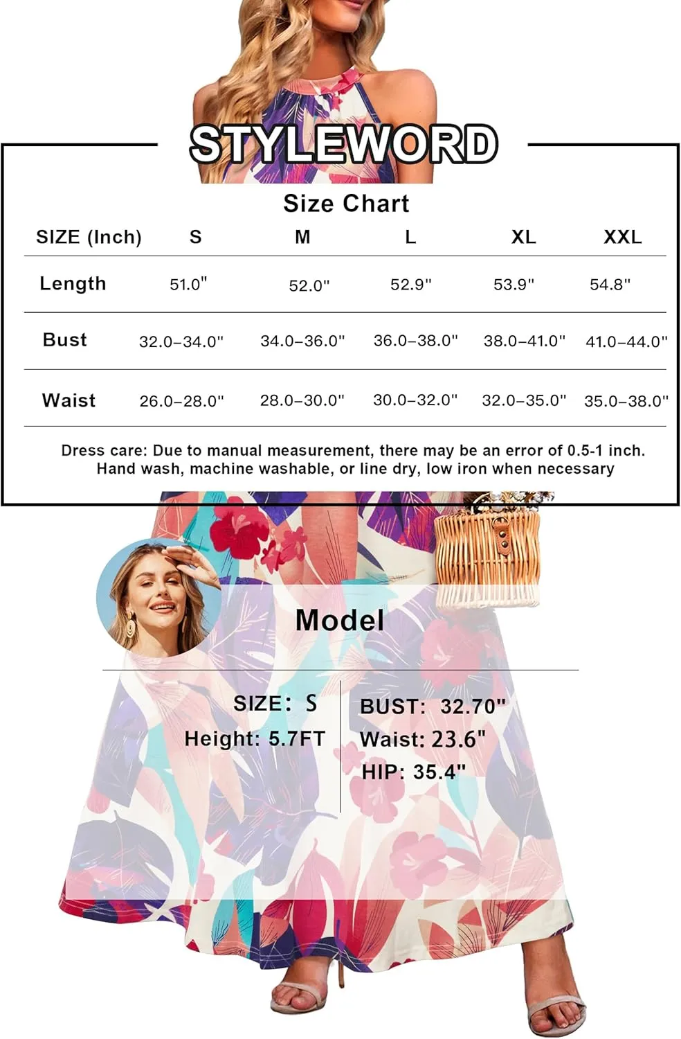 STYLEWORD Women's Summer 2025 Maxi Dress Floral Halter Neck Sexy Party Wedding Guest Long Formal Dress