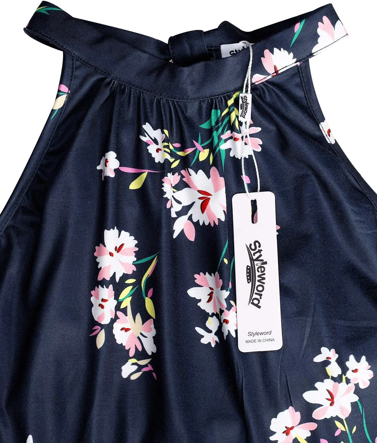 STYLEWORD Women's Summer 2025 Maxi Dress Floral Halter Neck Sexy Party Wedding Guest Long Formal Dress