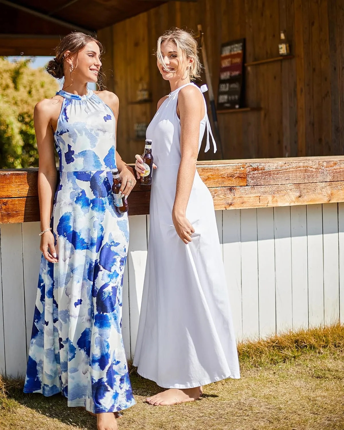 STYLEWORD Women's Summer 2025 Maxi Dress Floral Halter Neck Sexy Party Wedding Guest Long Formal Dress