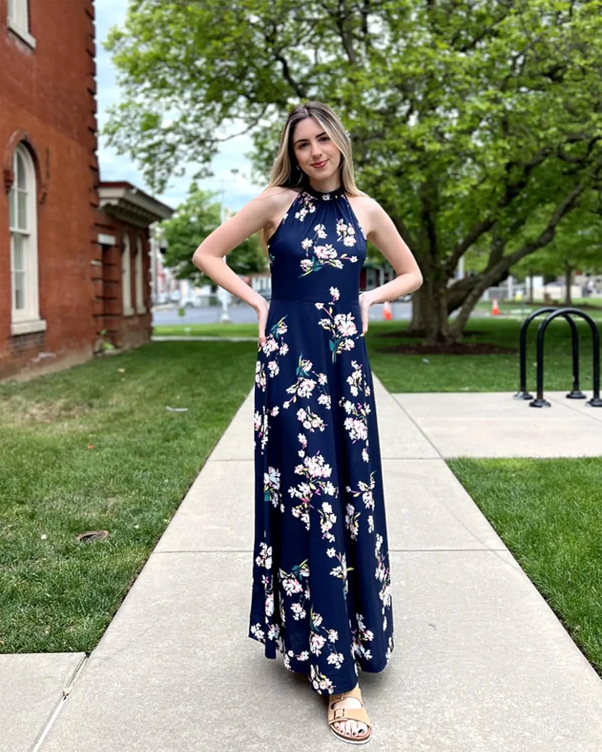 STYLEWORD Women's Summer 2025 Maxi Dress Floral Halter Neck Sexy Party Wedding Guest Long Formal Dress
