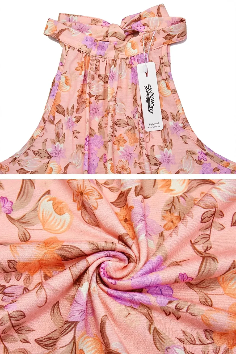 STYLEWORD Women's Summer 2025 Maxi Dress Floral Halter Neck Sexy Party Wedding Guest Long Formal Dress