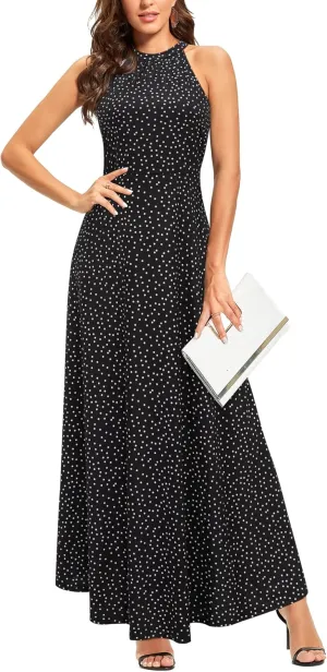 STYLEWORD Women's Summer 2025 Maxi Dress Floral Halter Neck Sexy Party Wedding Guest Long Formal Dress