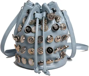Stylish Button Embellished Leather Bucket Bag for Women, Large Capacity Drawstring Hobo Handbags Organizer Crossbody Purse