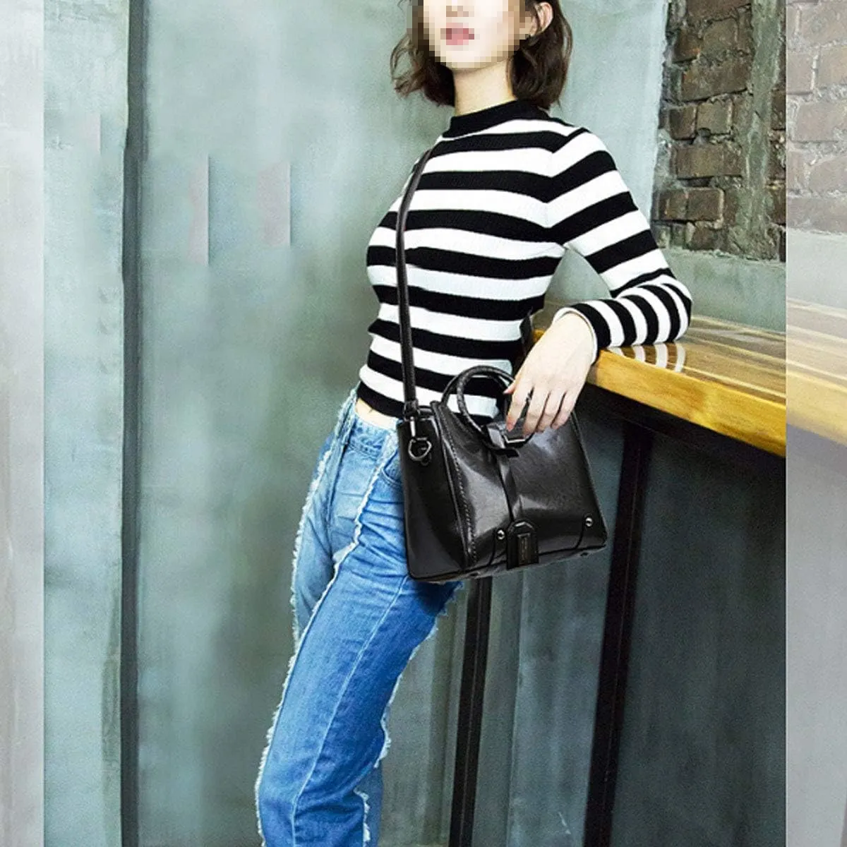 Stylish Women Pu Leather Vertical Utility Top Handle Handbag Satchel Tote Purse Bag