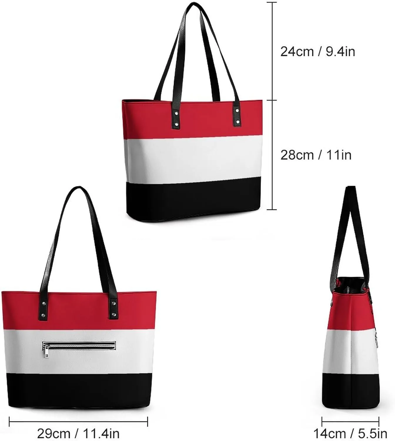Stylish Yemen Flag Zipper Tote Bag for Women Large Capacity Leather Everyday Handbag