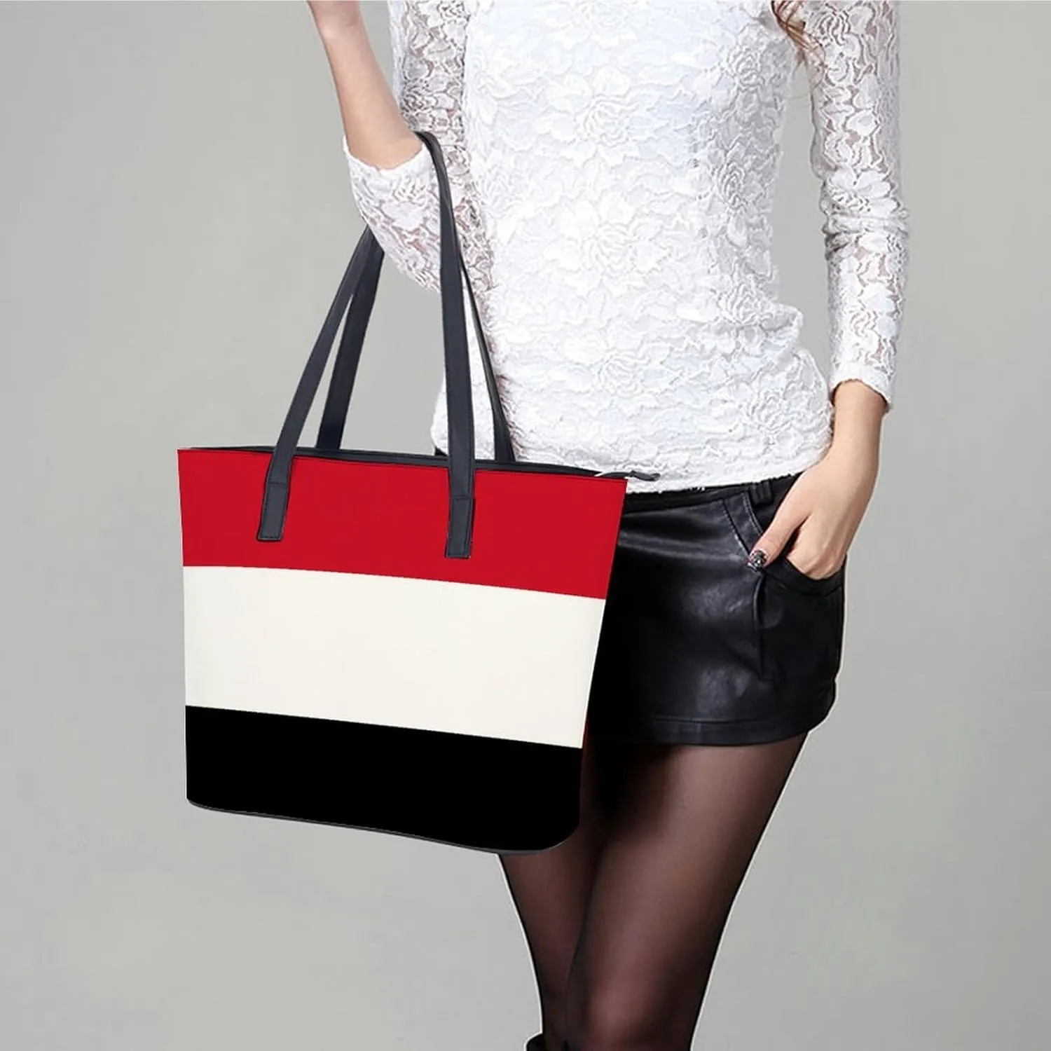 Stylish Yemen Flag Zipper Tote Bag for Women Large Capacity Leather Everyday Handbag
