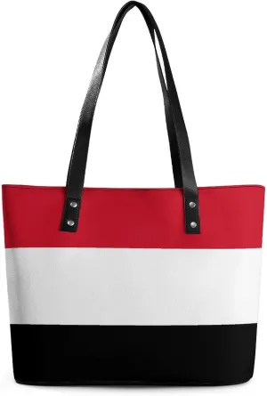 Stylish Yemen Flag Zipper Tote Bag for Women Large Capacity Leather Everyday Handbag