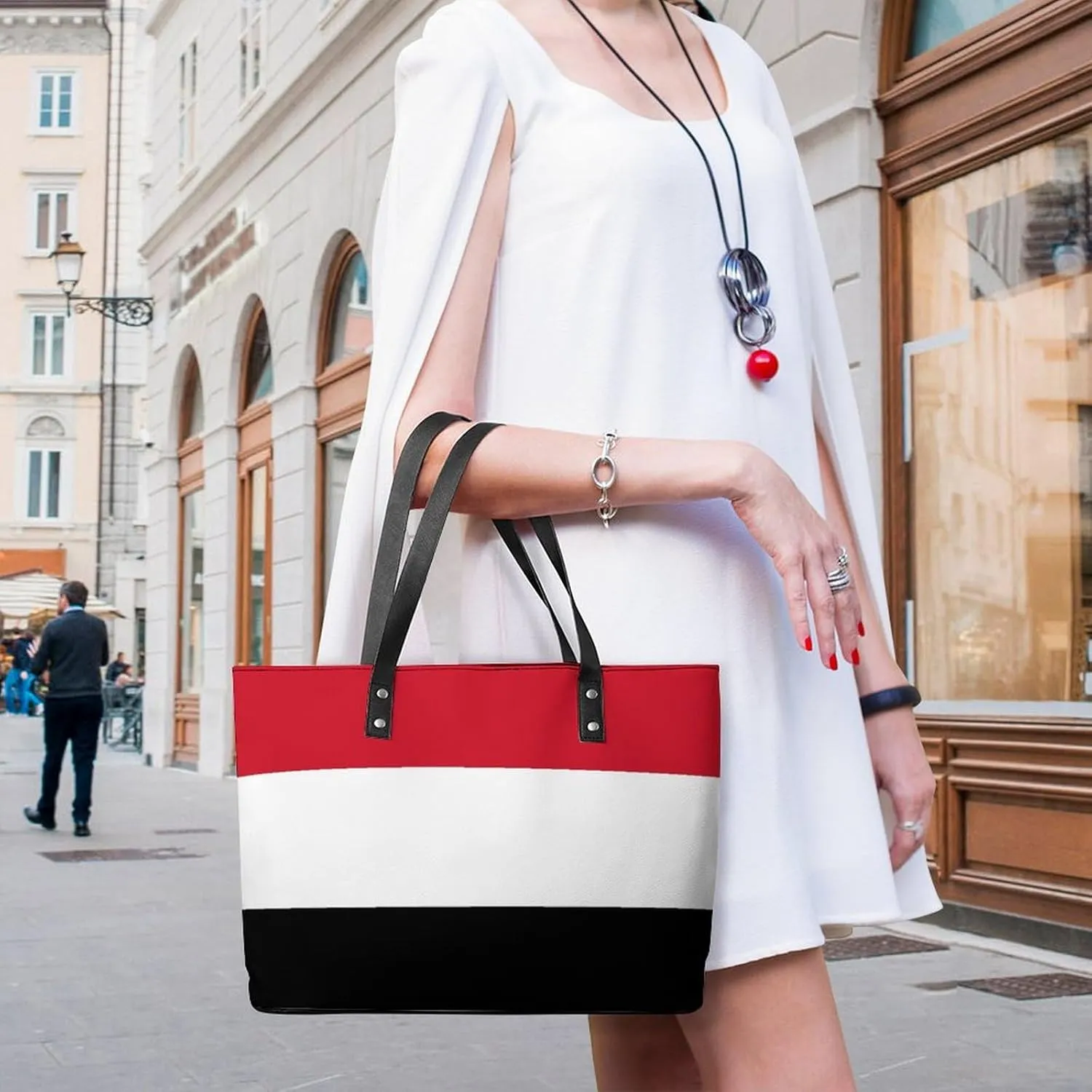 Stylish Yemen Flag Zipper Tote Bag for Women Large Capacity Leather Everyday Handbag