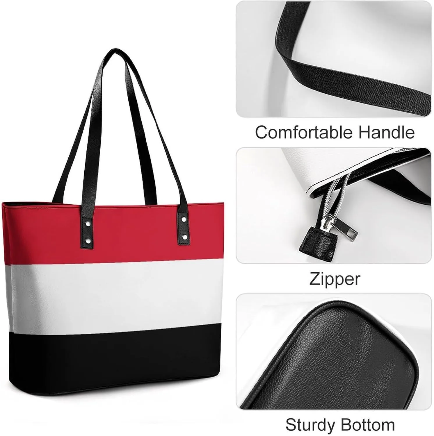 Stylish Yemen Flag Zipper Tote Bag for Women Large Capacity Leather Everyday Handbag