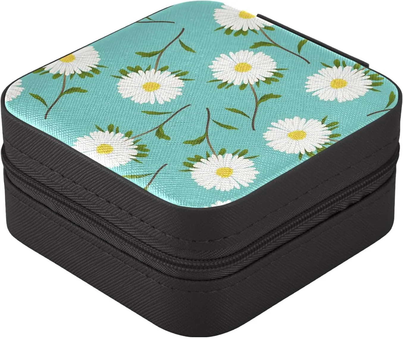 SUABO Jewelry Box Necklace Ring Storage Organizer Mini Jewelry case Earrings Leather Jewelry Travel Organizer for Women Girls Girlfriend Wife Gift Daisy Blue
