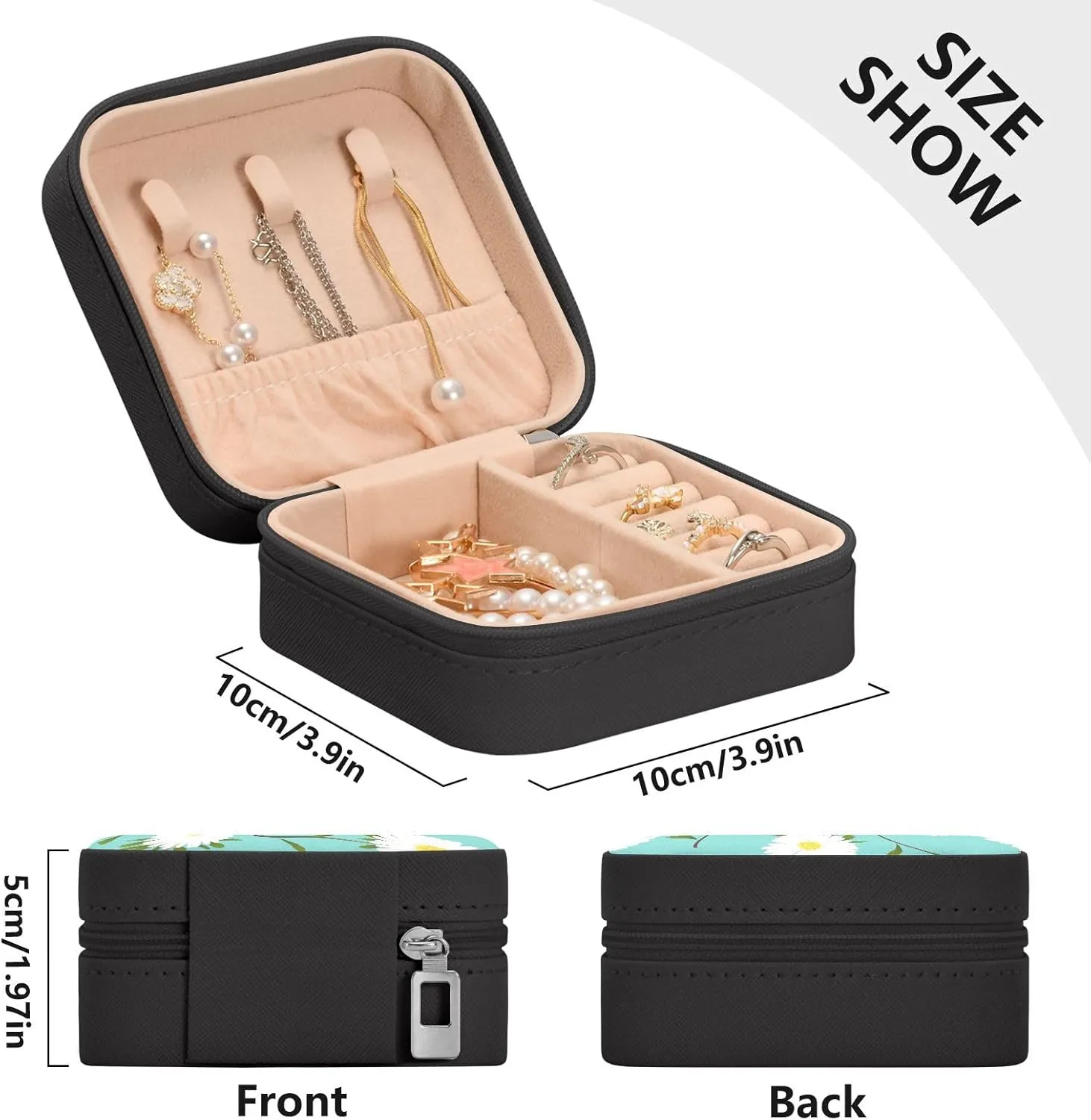 SUABO Jewelry Box Necklace Ring Storage Organizer Mini Jewelry case Earrings Leather Jewelry Travel Organizer for Women Girls Girlfriend Wife Gift Daisy Blue