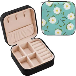 SUABO Jewelry Box Necklace Ring Storage Organizer Mini Jewelry case Earrings Leather Jewelry Travel Organizer for Women Girls Girlfriend Wife Gift Daisy Blue