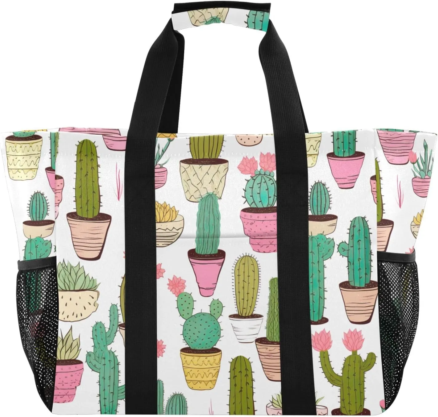 Succulents Cactus Floral Tote Bag for Women with Zipper Large Beach Bags Foldable Handbags Work Bag Totes for Grocery Travel Pool Gym