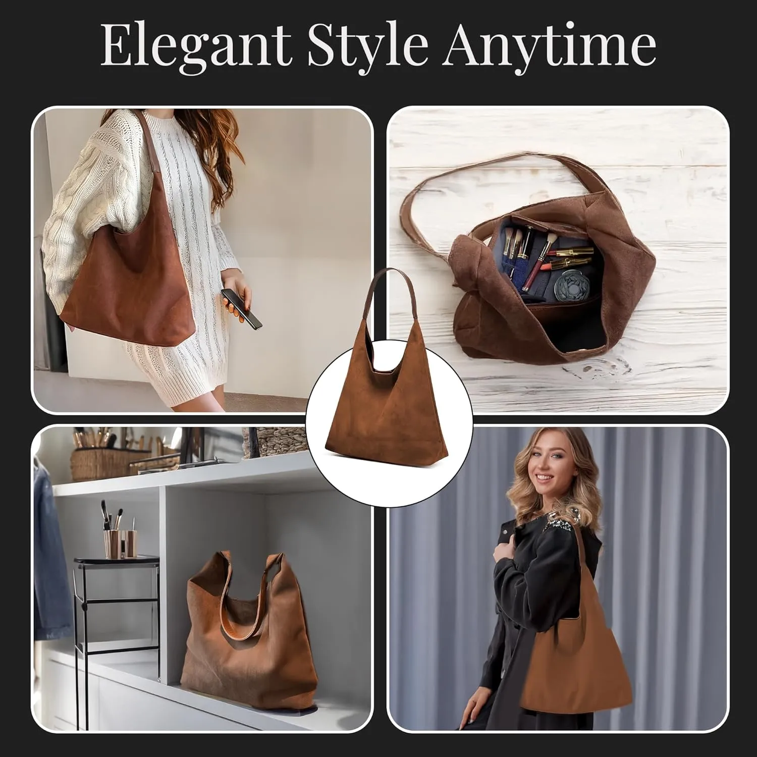 Suede Hobo Tote Bag for Women – Stylish Slouchy Handbag, Leather Work Bag, Women’s Handbags, Hobo Tote Bag for Travel&Office