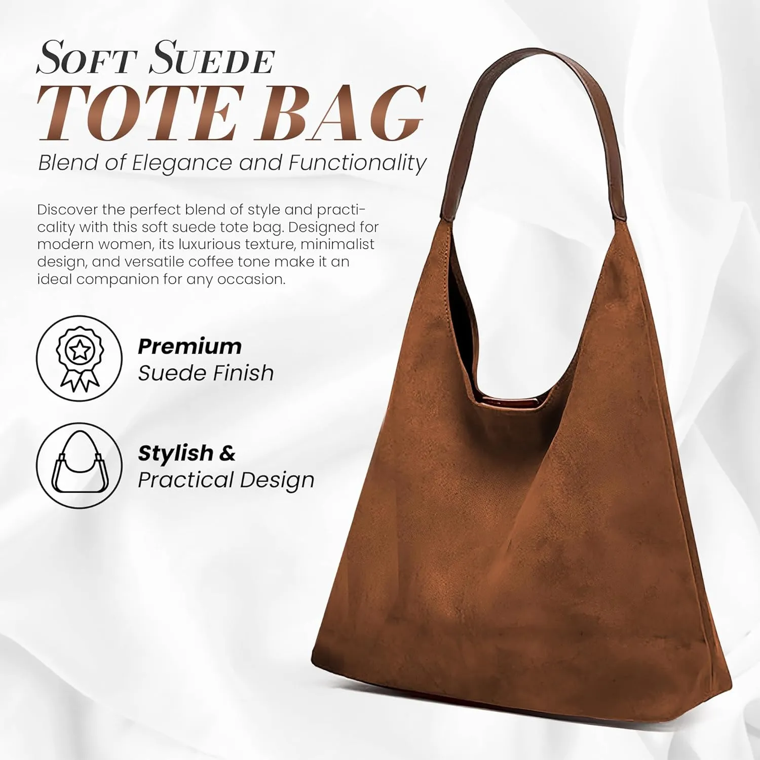 Suede Hobo Tote Bag for Women – Stylish Slouchy Handbag, Leather Work Bag, Women’s Handbags, Hobo Tote Bag for Travel&Office