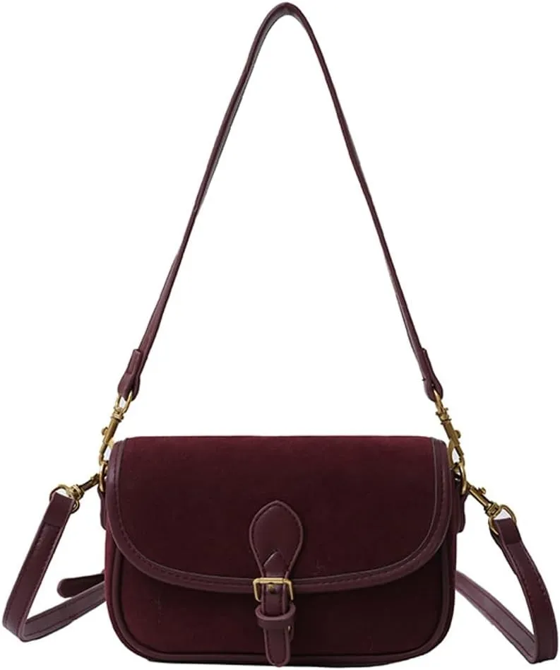 Suede Shoulder Bags For Women Retro Clutch Saddle Bag Small Tote Bag Slouchy Satchels Crossbody Purses Crescent Handbag Fall